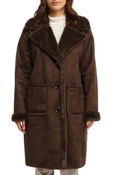 Nvlt Faux Fur Detail Faux Shearling Coat In Brown