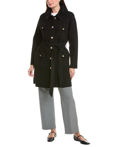 Nvlt Faux Fur Eyelash Military Coat In Black