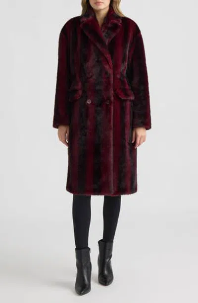 Nvlt Faux Fur Military Longline Coat In Burgundy