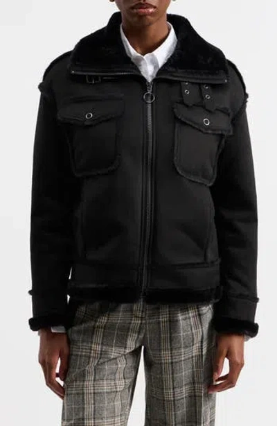 Nvlt Faux Fur Trim Faux Suede Biker Jacket In Black