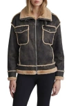 Nvlt Faux Fur Trim Faux Suede Biker Jacket In Brown