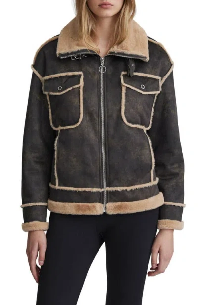 Nvlt Faux Fur Trim Faux Suede Biker Jacket In Gold