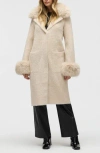 Nvlt Faux Fur Trim Longline Sweater Coat In Brown