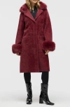 Nvlt Faux Fur Trim Longline Sweater Coat In Red