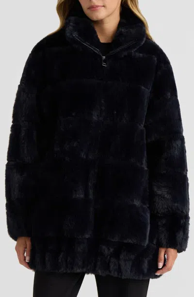 Nvlt Faux Fur Zip Jacket In Navy