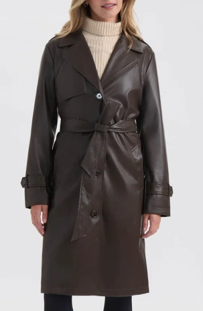 Nvlt Faux Leather Trench Coat In Brown