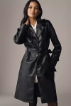 Nvlt Belted Faux Leather Trench Coat In Black