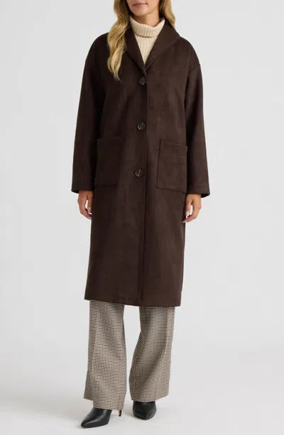 Nvlt Faux Suede Longline Coat In Espresso