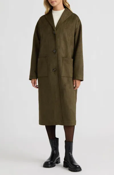 Nvlt Faux Suede Longline Coat In Green