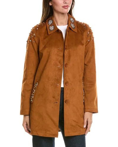 Nvlt Faux Suede Trench Coat In Brown