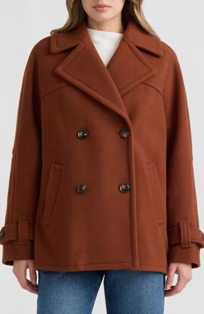 Nvlt Faux Wool Double Breasted Short Coat In Brown