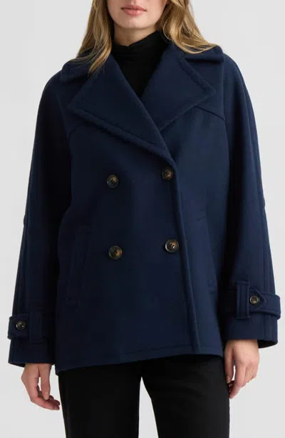 Nvlt Faux Wool Double Breasted Short Coat In Blue