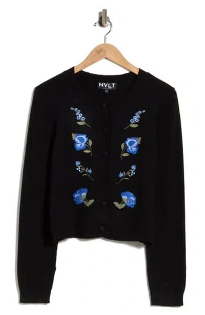 Nvlt Floral Embroidered Cardigan In Black/ Blue