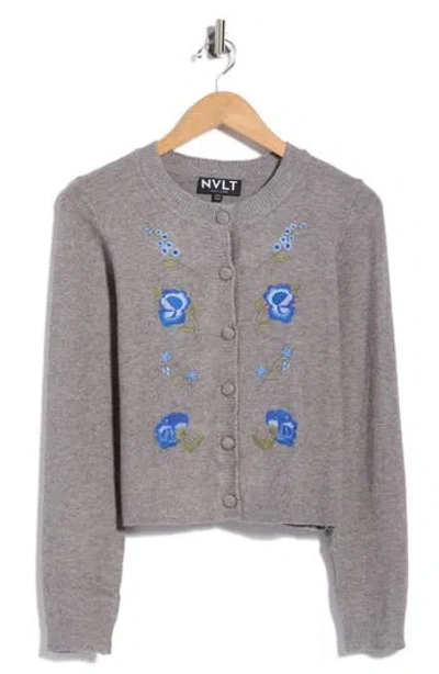 Nvlt Floral Embroidered Cardigan In Medium Grey Mix/ Blue