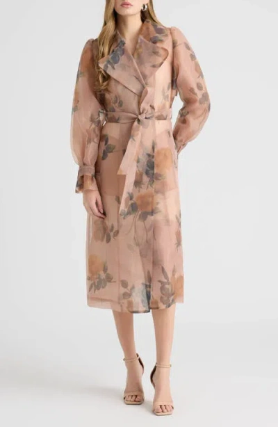 Nvlt Floral Organza Trench Coat In Pink