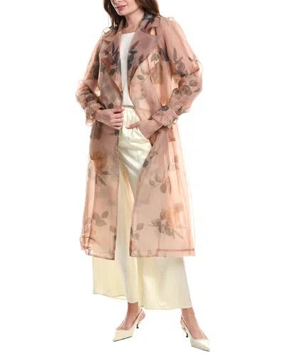 Nvlt Floral Organza Wrap Trench Coat In Brown