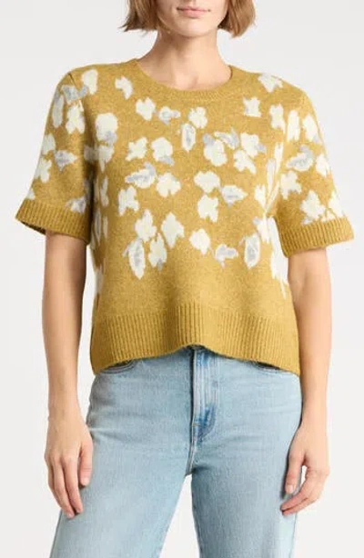 Nvlt Floral Short Sleeve Sweater In Chartreuse