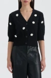 Nvlt Flower Cable Stitch Short Sleeve Cardigan In Black