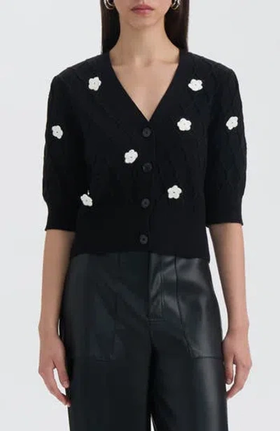 NVLT NVLT FLOWER CABLE STITCH SHORT SLEEVE CARDIGAN