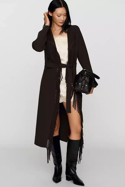Nvlt Fringe Belted Coatigan Jacket In Brown