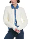 Nvlt Denim-collared Cardigan Sweater In White