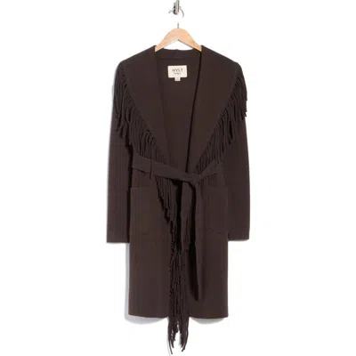 Nvlt Fringe Shawl Collar Wrap Coat In Espresso