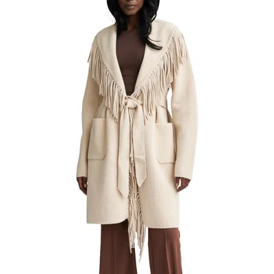 Nvlt Fringe Shawl Collar Wrap Coat In Multi