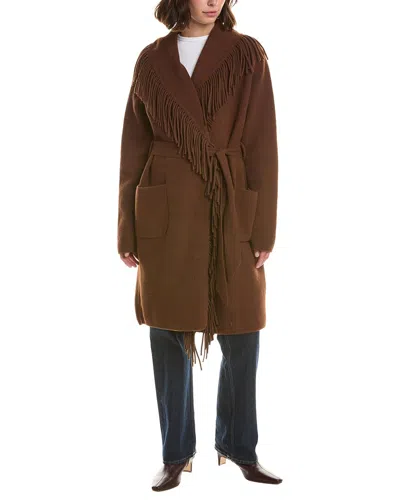 Nvlt Fringe Wrap Coatigan In Chocolate (y)