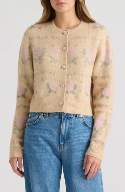 Nvlt Jacquard Rose Cardigan In Neutral