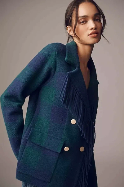 Nvlt Knit Fringe Blazer Coatigan Jacket In Navy