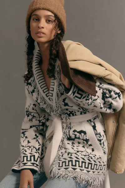 Nvlt Knit Fringe Cardigan Sweater In Black