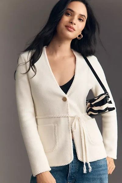 Nvlt Knit V-neck Blazer Jacket In White