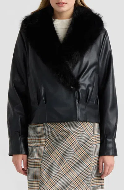 Nvlt Leon Faux Leather Jacket With Faux Fur Collar In Black