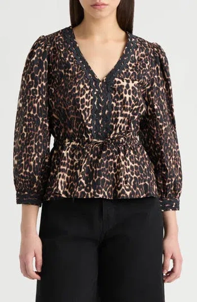 Nvlt Leopard Print Cotton Peplum Top In Brown