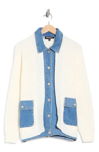 Nvlt Long Mixed Media Cardigan In Marshmallow