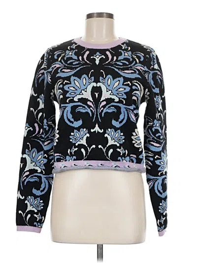 Pre-owned Nvlt Long Sleeve Top Black Floral Pattern Mock Neckline Tops