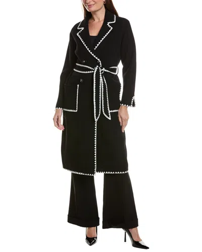 Nvlt Longline Eyelash Wrap Coat In Black