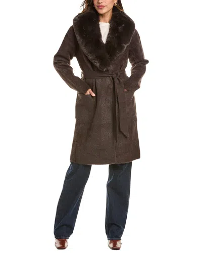Nvlt Mid Length Wrap Coatigan In Brown