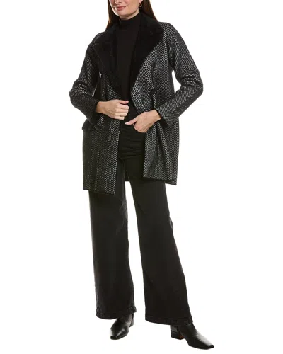 Nvlt Mid-length Double Breasted Chevron Blazer Coat In Black