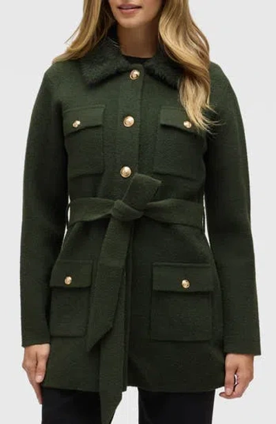 Nvlt Military Pocket Belted Sweater Coat In Green