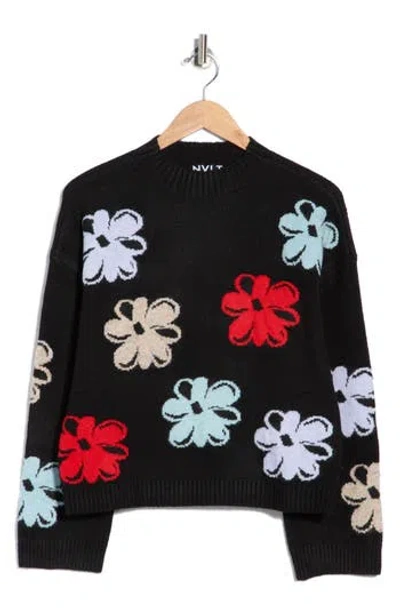 Nvlt Mock Neck Floral Sweater In Black Floral