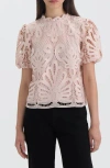 Nvlt Mock Neck Short Sleeve Lace Top In Pink