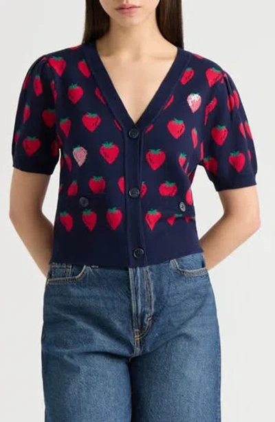 Nvlt Puff Sleeve Jacquard Cardigan In Blue