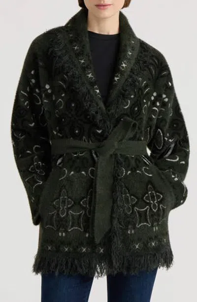 Nvlt Paisley Fringe Belted Coatigan In Black