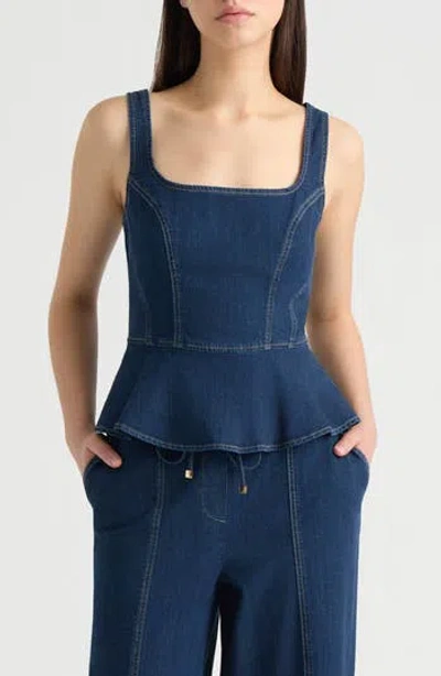 Nvlt Peplum Stretch Cotton Denim Top In Blue