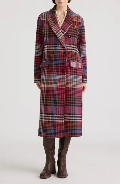 Nvlt Plaid Double Breasted Boyfriend Coat In Pitaya Plaid