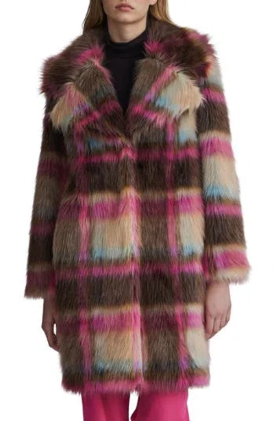 Nvlt Plaid Faux Fur Coat In Brown