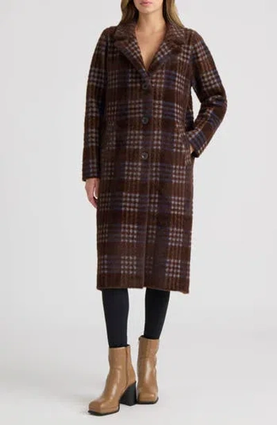 Nvlt Plaid Notch Collar Coatigan In Brown