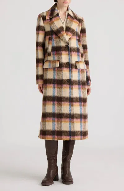 Nvlt Plaid Single Breasted Coat In Brown Plaid