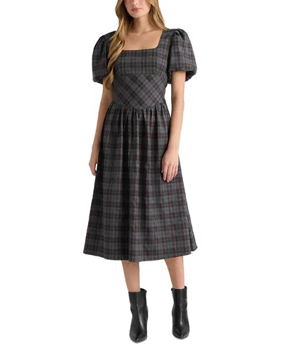 Nvlt Plaid Square Neck Midi Dress In Black